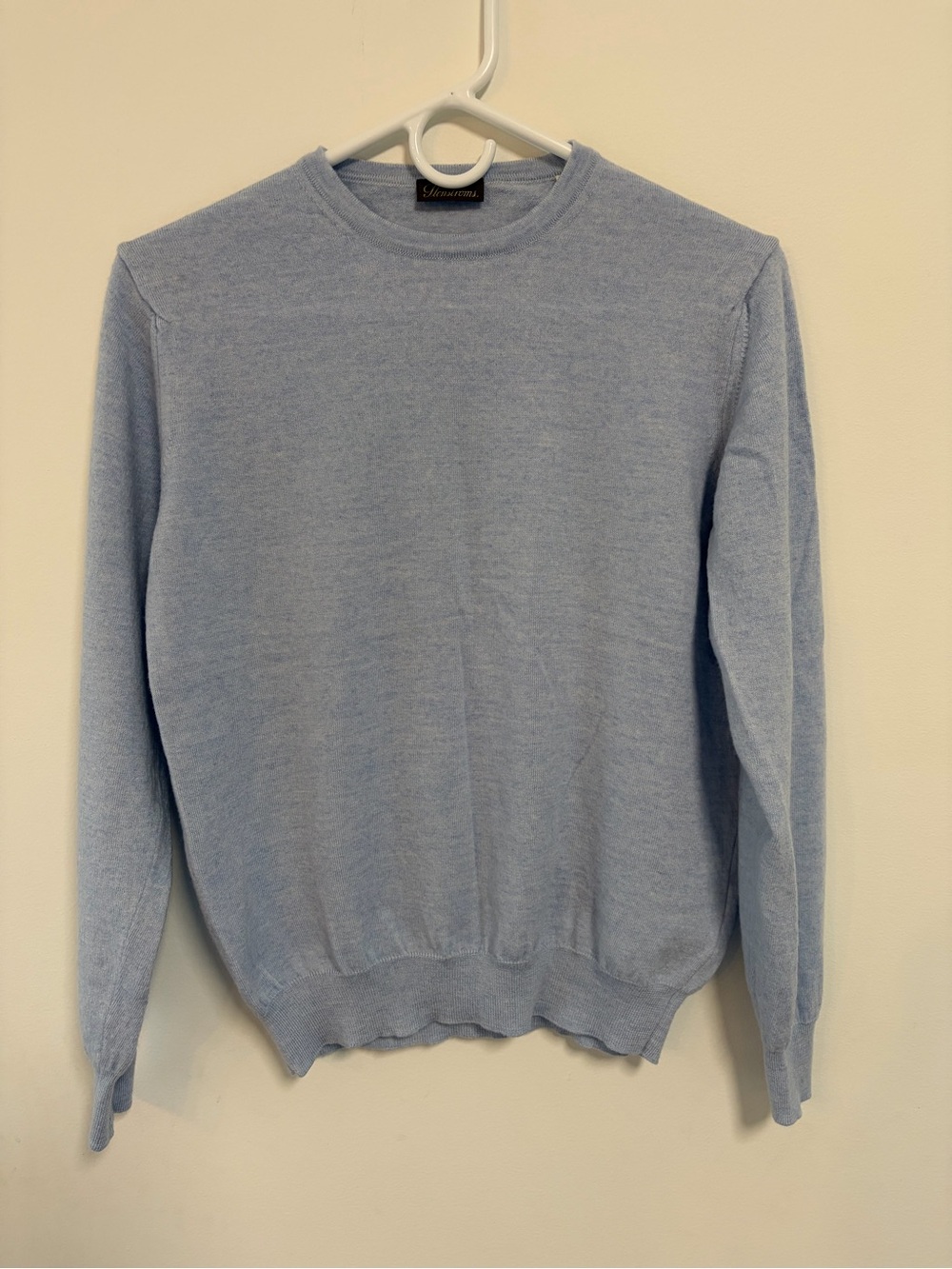 Stenstroms Mens 100% Merino Wool Crewneck Sweater Fine Knit Pullover Light Blue